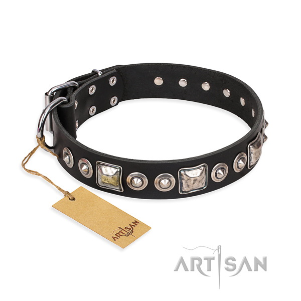 Full grain natural leather dog collar made of high quality material with durable fittings