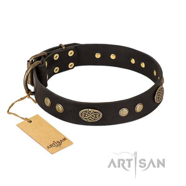 Rust-proof decorations on full grain natural leather dog collar for your pet