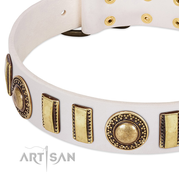 Gentle to touch natural leather dog collar with corrosion proof buckle