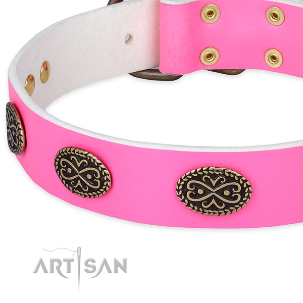 Natural genuine leather dog collar with studs for comfortable wearing