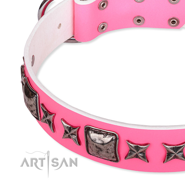 Walking decorated dog collar of best quality full grain leather