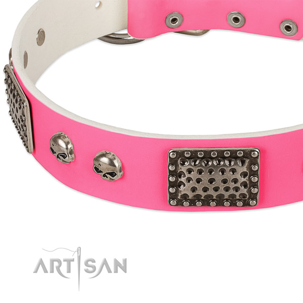 Rust resistant embellishments on full grain genuine leather dog collar for your pet