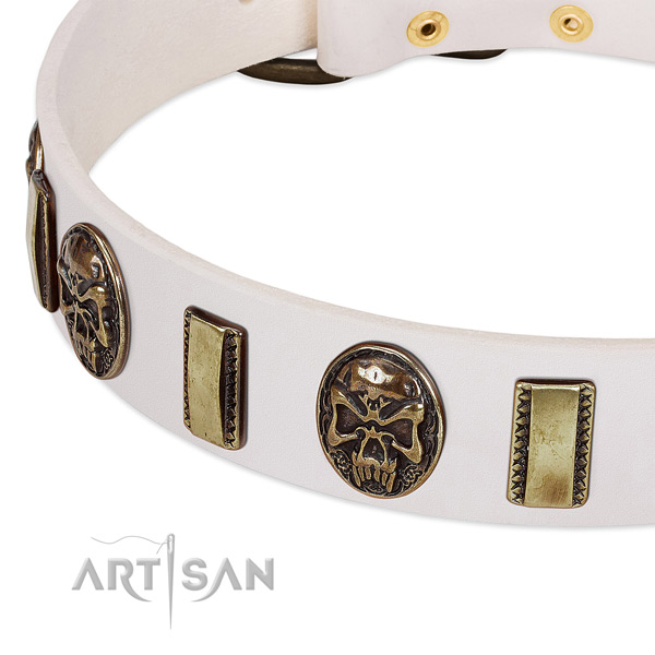 Durable D-ring on genuine leather dog collar for your doggie