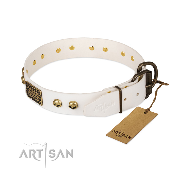 Easy adjustable natural leather dog collar for daily walking your doggie