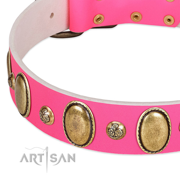 Handy use best quality full grain natural leather dog collar