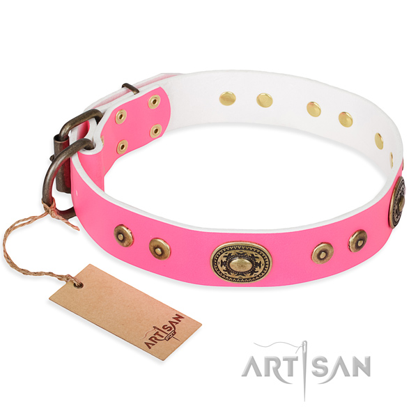 Natural genuine leather dog collar made of quality material with durable buckle