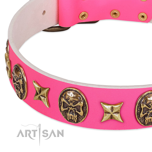 Full grain genuine leather dog collar with amazing decorations