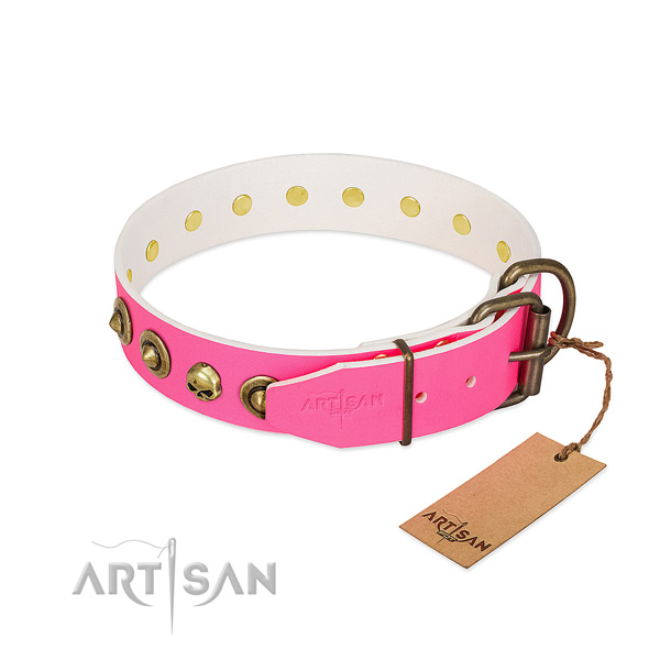 Full grain natural leather collar with significant studs for your doggie