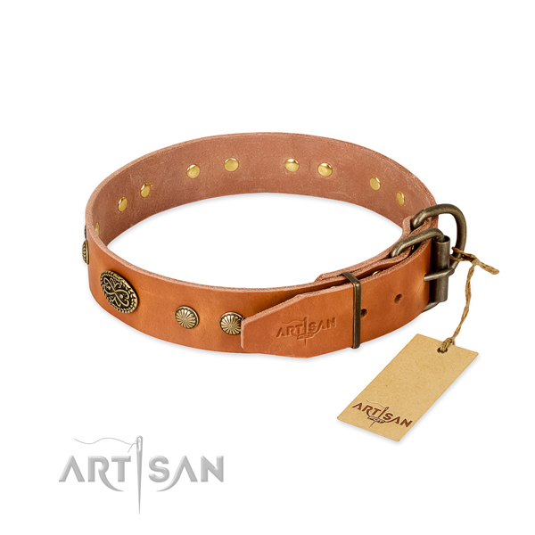 Rust-proof studs on full grain genuine leather dog collar for your doggie
