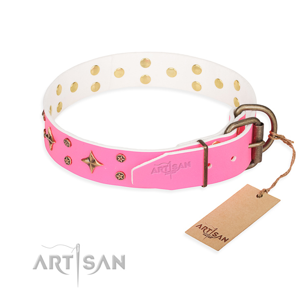 Best quality embellished dog collar of natural leather