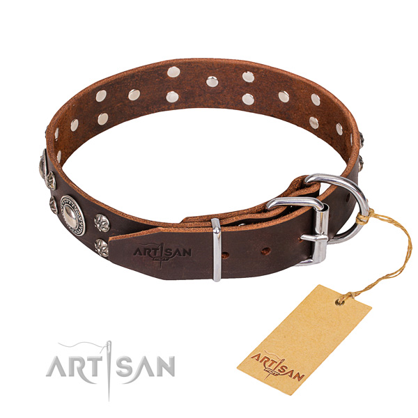 Stylish walking decorated dog collar of fine quality natural leather