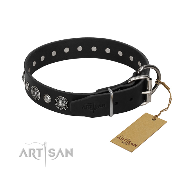 Fine quality full grain genuine leather dog collar with inimitable adornments