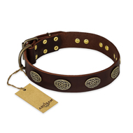 "Chocolate kiss" FDT Artisan Leather Labrador Collar with Old Bronze Look Oval Plates "Chocolate kiss" FDT Artisan Leather Labrador Collar with Old Bronze Look Oval Plates