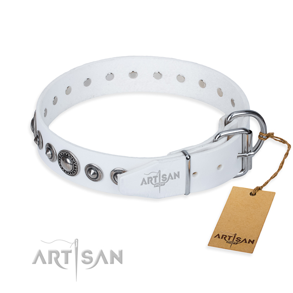 Full grain genuine leather dog collar made of high quality material with rust resistant decorations