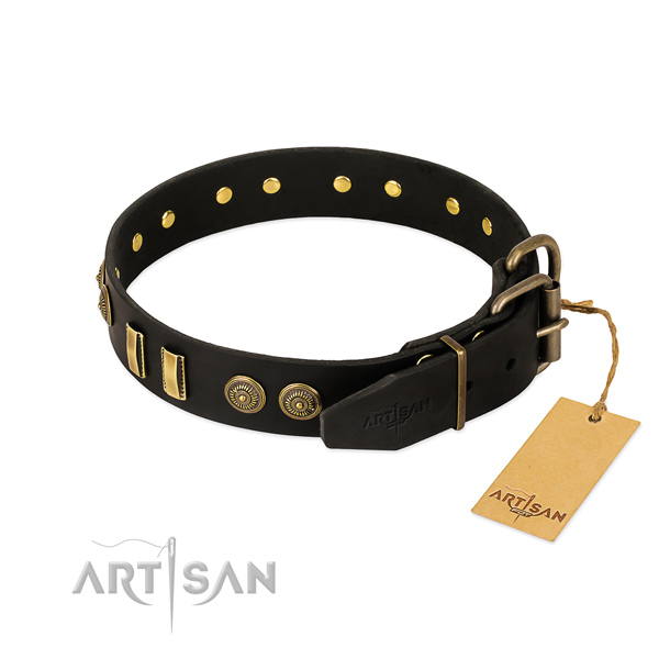 Durable traditional buckle on full grain leather dog collar for your pet