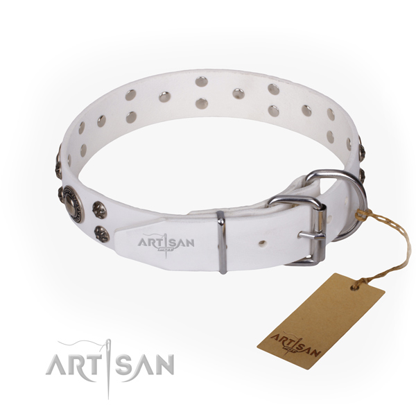 Comfortable wearing embellished dog collar of durable full grain genuine leather