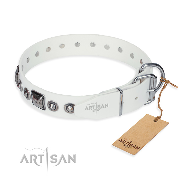 Soft to touch full grain genuine leather dog collar handmade for everyday walking
