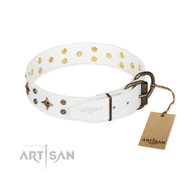 Comfy wearing decorated dog collar of finest quality full grain genuine leather