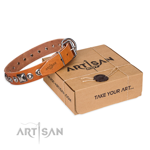 Full grain leather dog collar made of flexible material with rust resistant buckle