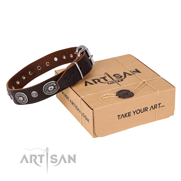 Top notch full grain leather dog collar created for comfy wearing