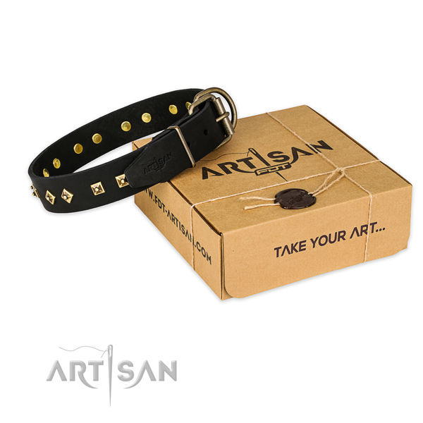 Rust-proof buckle on full grain natural leather collar for your attractive doggie