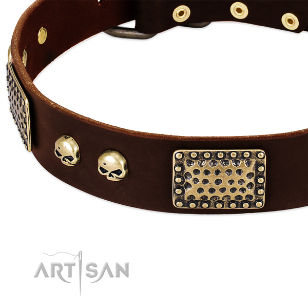Corrosion resistant hardware on genuine leather dog collar for your doggie