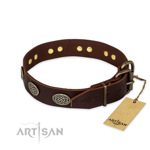 Durable buckle on full grain genuine leather collar for your handsome canine