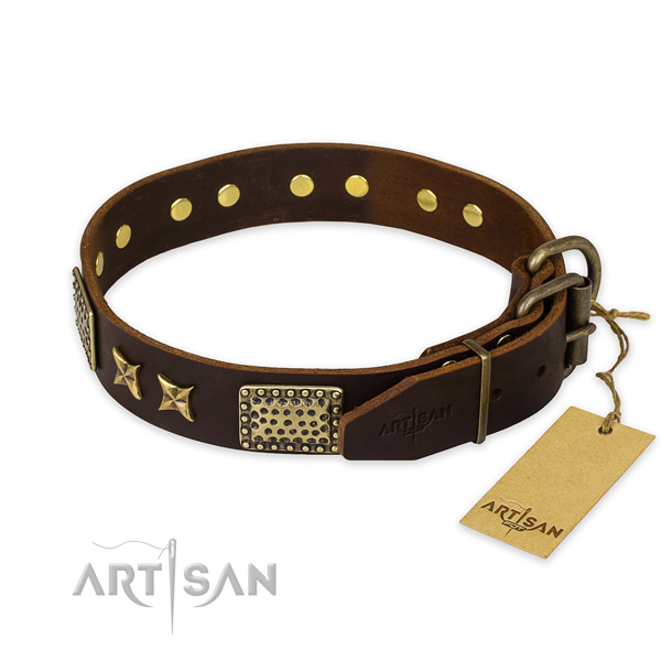 Reliable fittings on full grain genuine leather collar for your stylish four-legged friend