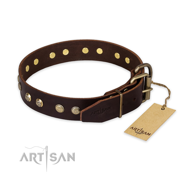 Corrosion resistant hardware on full grain leather collar for your handsome doggie