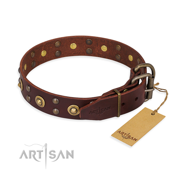 Rust-proof D-ring on genuine leather collar for your lovely doggie