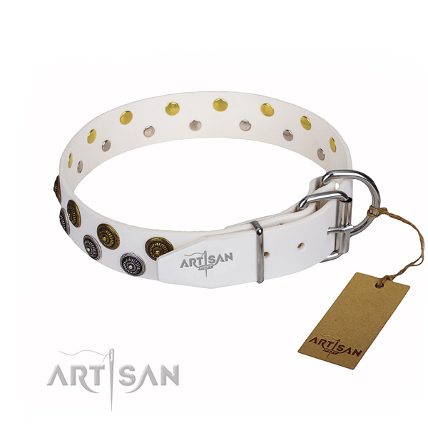 Handy use decorated dog collar of quality full grain leather