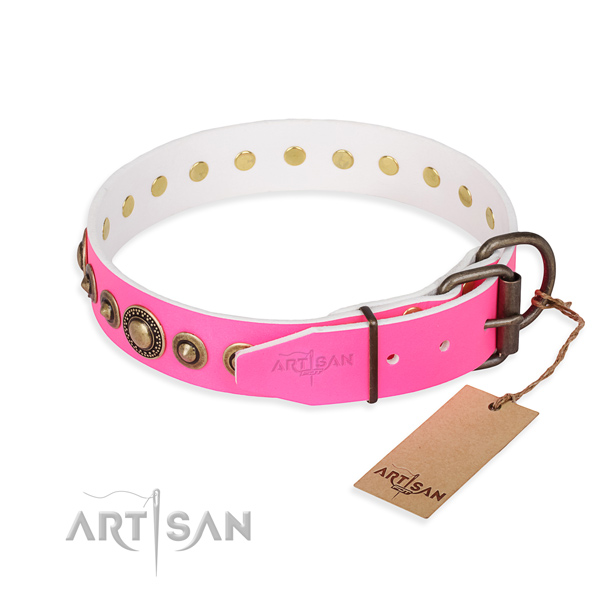 Top notch full grain leather dog collar handmade for easy wearing