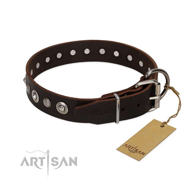 Top quality natural leather dog collar with amazing decorations