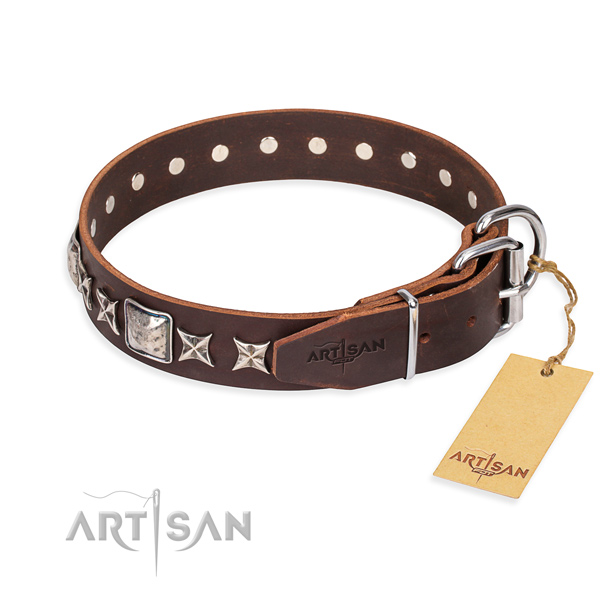 High quality decorated dog collar of full grain genuine leather