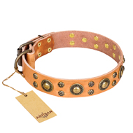 "Sophisticated Glamor" FDT Artisan Leather Labrador Collar with Fancy Old Bronze-like Plated Decorations