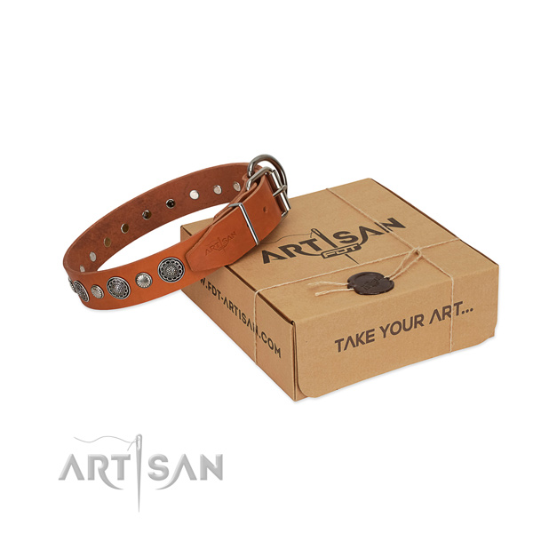 Full grain genuine leather collar with rust resistant D-ring for your handsome four-legged friend