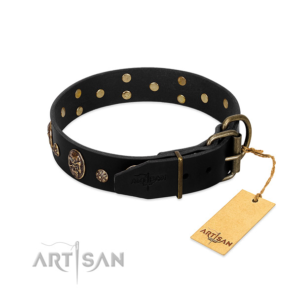Strong fittings on full grain leather dog collar for your canine