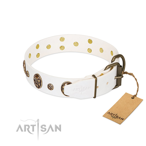 Corrosion resistant hardware on natural genuine leather dog collar for your four-legged friend