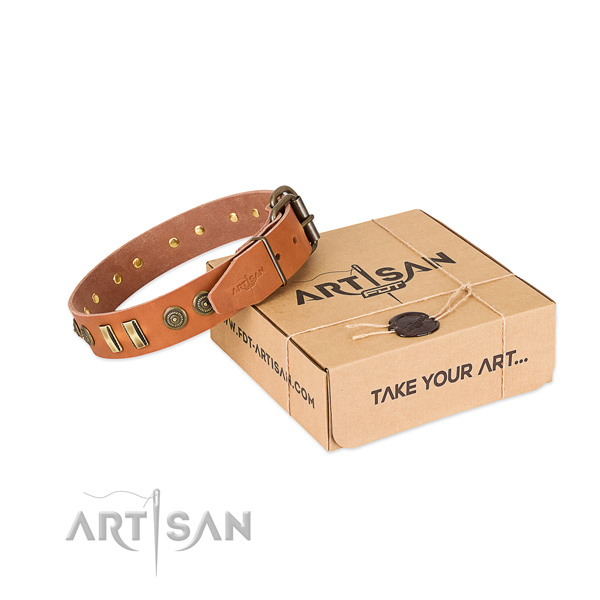 Strong D-ring on genuine leather dog collar for your dog