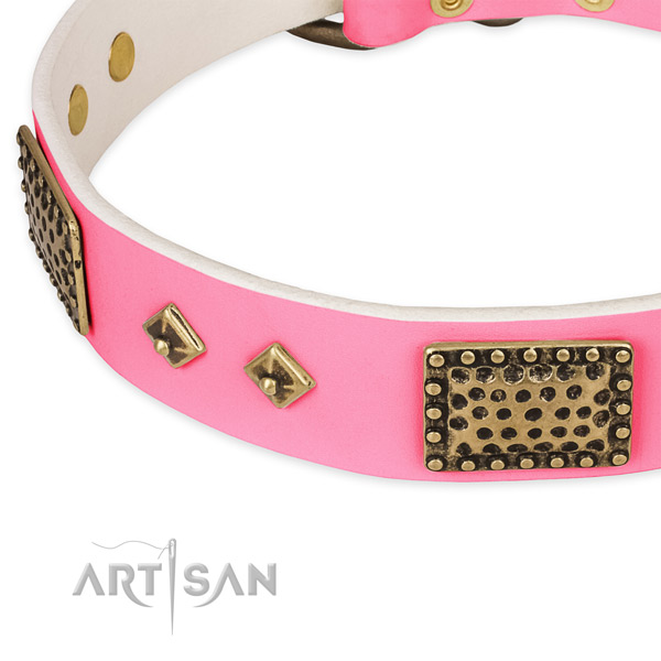 Full grain genuine leather dog collar with adornments for comfy wearing