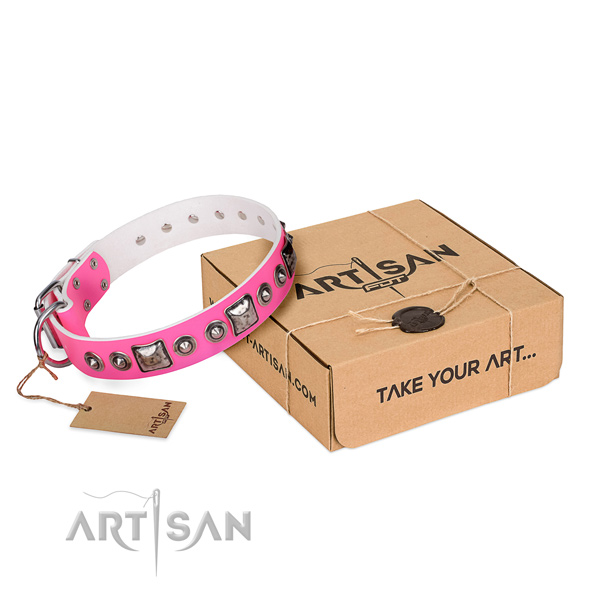 Durable full grain genuine leather dog collar crafted for fancy walking