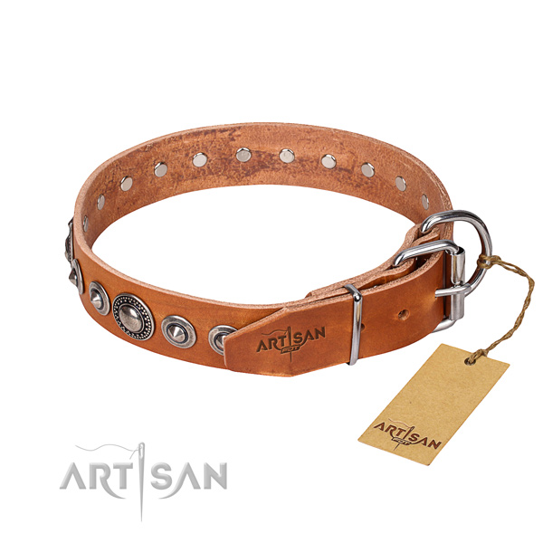 Genuine leather dog collar made of high quality material with rust-proof studs