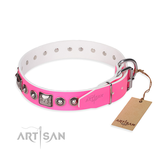 Soft to touch full grain natural leather dog collar created for everyday walking