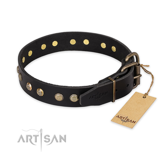 Corrosion proof traditional buckle on full grain genuine leather collar for your handsome four-legged friend