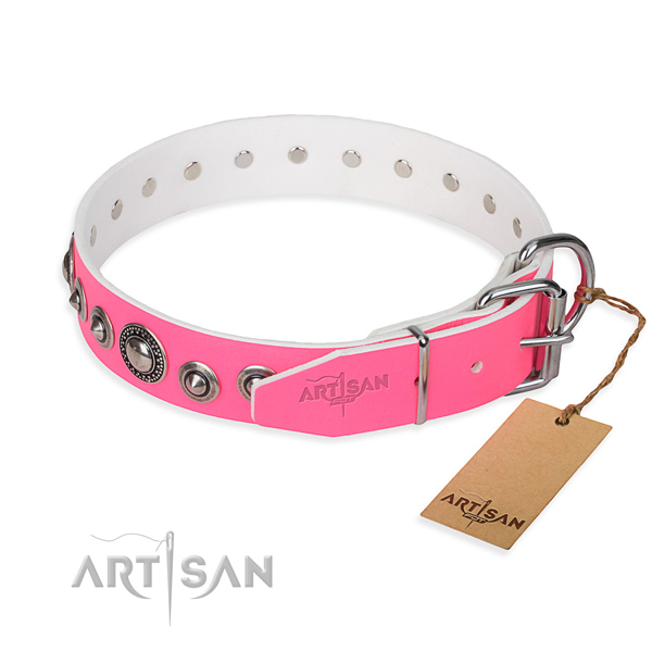 Genuine leather dog collar made of flexible material with reliable studs