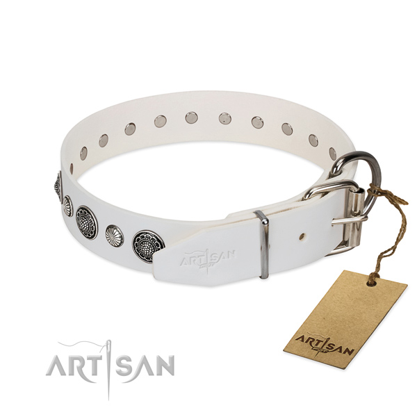 Durable genuine leather dog collar with rust resistant hardware