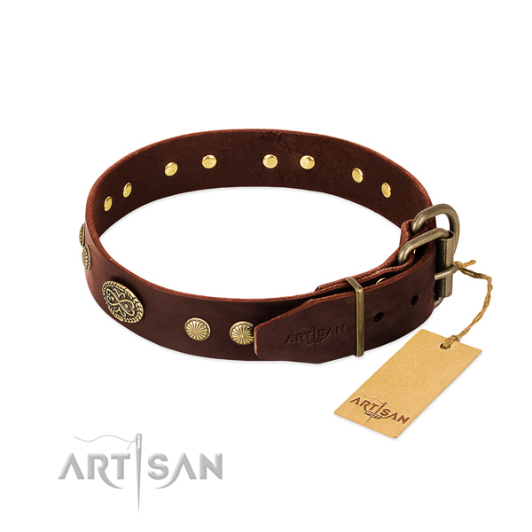 Rust-proof fittings on Genuine leather dog collar for your doggie