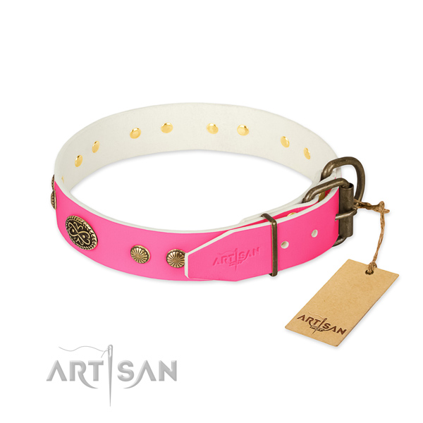 Strong fittings on natural leather dog collar for your dog
