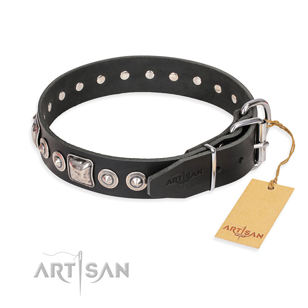 Full grain genuine leather dog collar made of high quality material with rust-proof adornments
