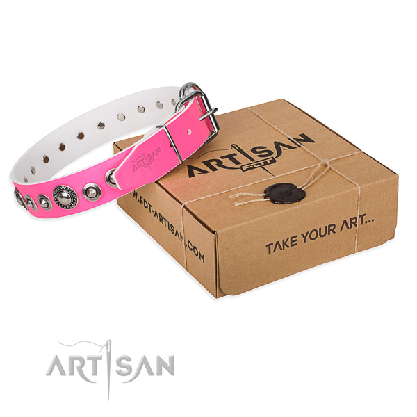 Leather dog collar made of best quality material with rust-proof hardware